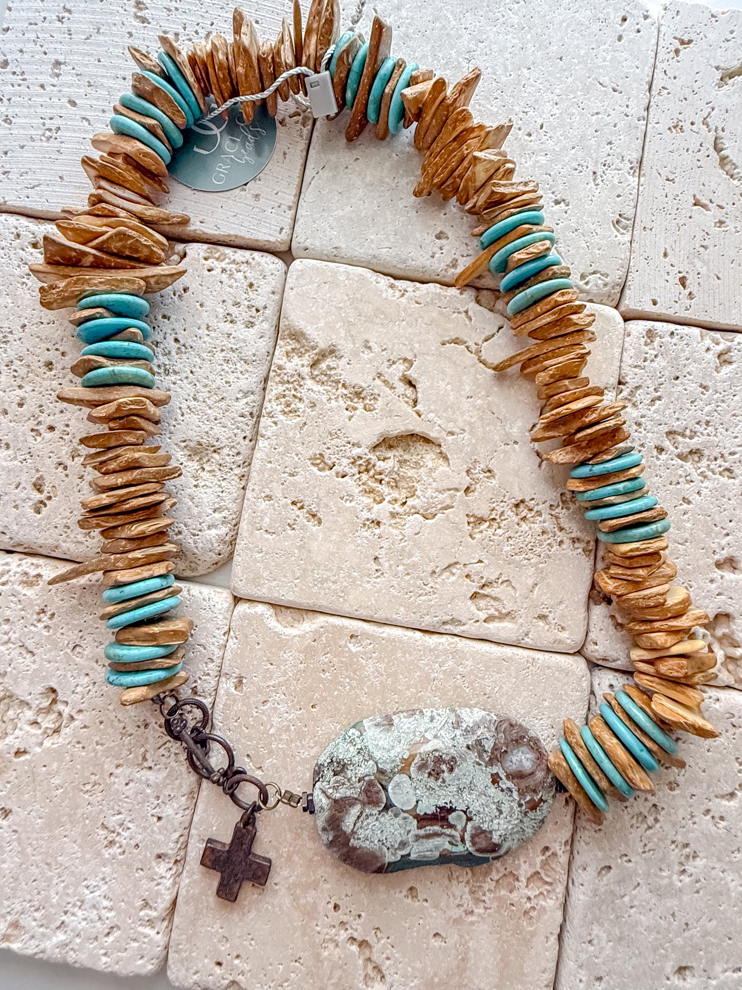 Wood and Turquoise Statement Necklace OOAK