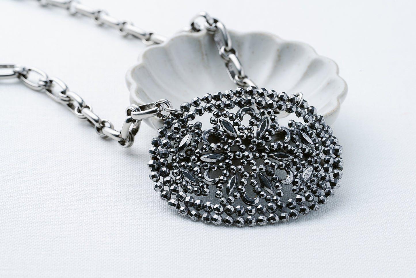 Vintage Silver French Steel Cut Shoe Buckle Necklace OOAK