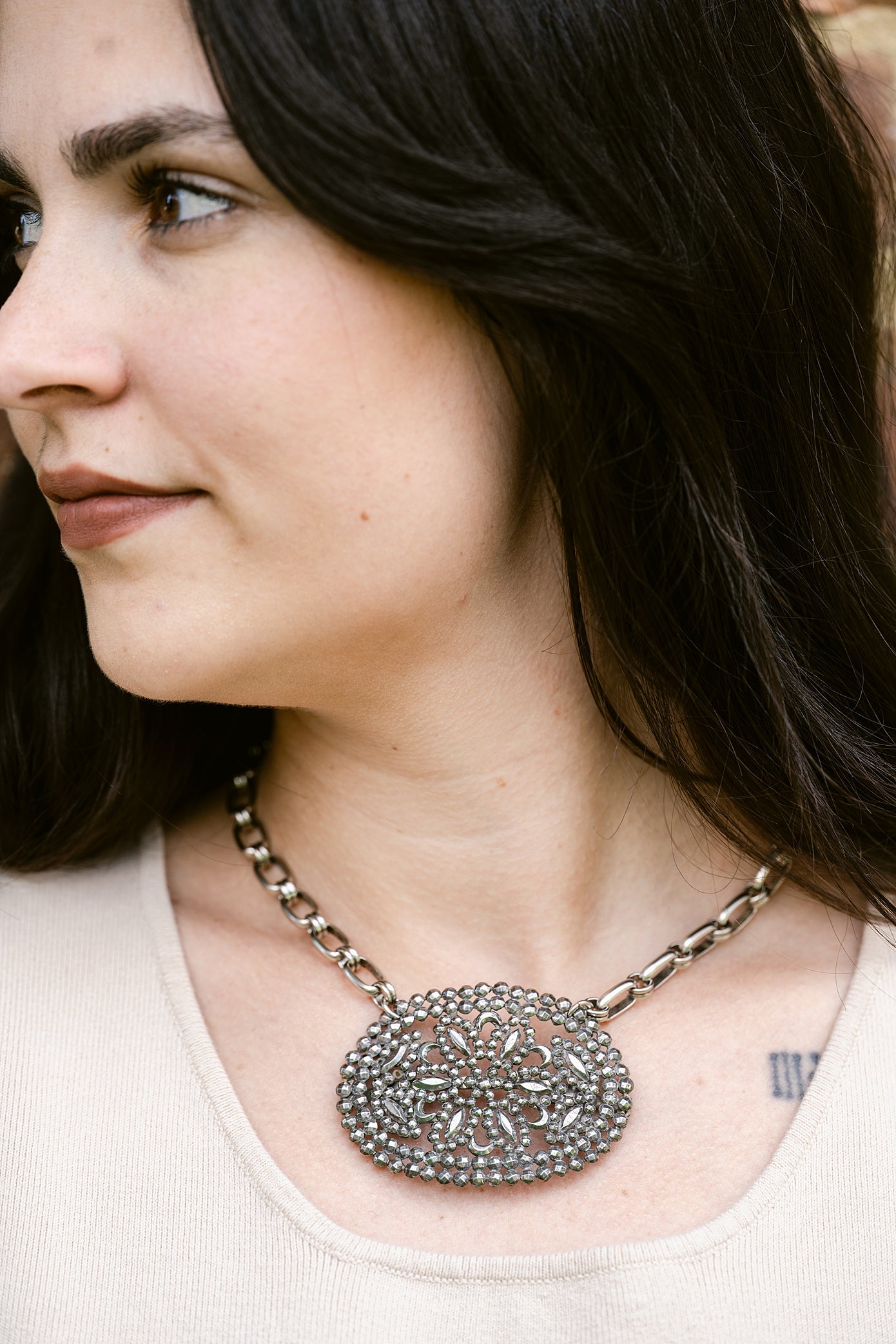 Vintage Silver French Steel Cut Shoe Buckle Necklace OOAK