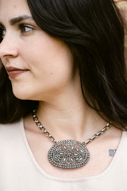 Vintage Silver French Steel Cut Shoe Buckle Necklace OOAK